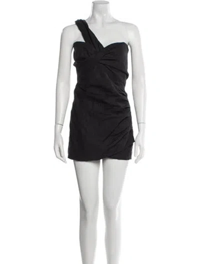 Pre-owned Just Bee Queen Linen One-shoulder Romper In Black