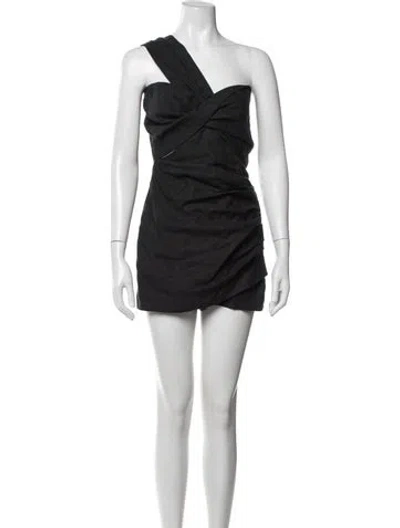 Pre-owned Just Bee Queen Linen One-shoulder Romper In Black