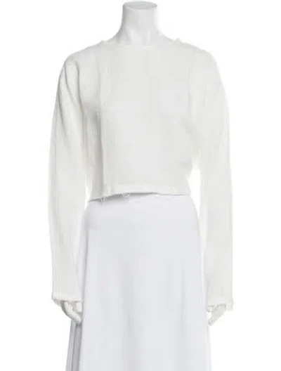 Pre-owned Just Bee Queen Linen Scoop Neck Crop Top In White