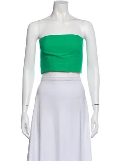Pre-owned Just Bee Queen Linen Strapless Crop Top In Green