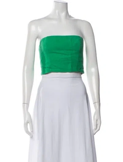 Pre-owned Just Bee Queen Linen Strapless Crop Top In Green