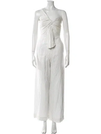Pre-owned Just Bee Queen Linen Striped Jumpsuit In Gray