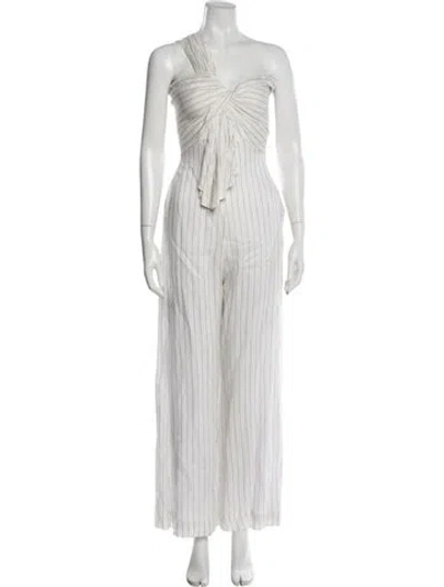 Pre-owned Just Bee Queen Linen Striped Jumpsuit In Gray