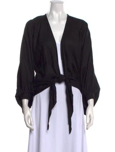 Pre-owned Just Bee Queen Linen V-neck Blouse In Black