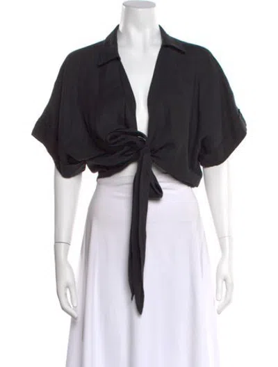 Pre-owned Just Bee Queen Linen V-neck Crop Top In Black