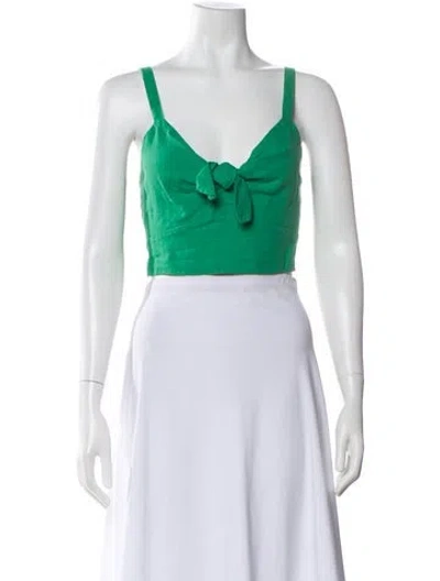 Pre-owned Just Bee Queen Linen V-neck Crop Top In Green