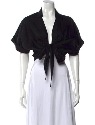 Pre-owned Just Bee Queen Linen V-neck Crop Top W/ Tags In Black