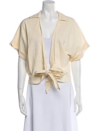 Pre-owned Just Bee Queen Linen V-neck Crop Top W/ Tags In Neutral