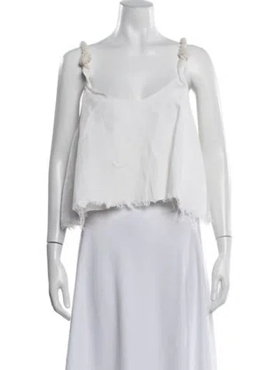 Pre-owned Just Bee Queen Linen V-neck Top In White