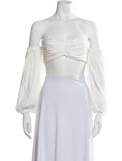 Pre-owned Just Bee Queen Off-the-shoulder Long Sleeve Crop Top W/ Tags In White