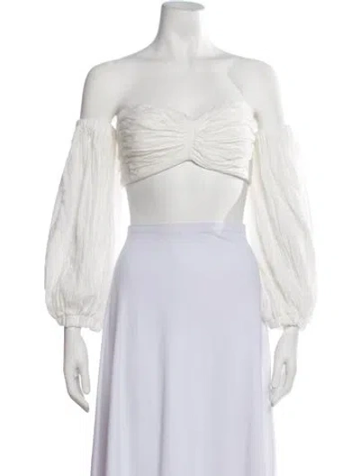 Pre-owned Just Bee Queen Off-the-shoulder Long Sleeve Crop Top W/ Tags In White