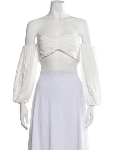 Pre-owned Just Bee Queen Off-the-shoulder Long Sleeve Crop Top W/ Tags In White