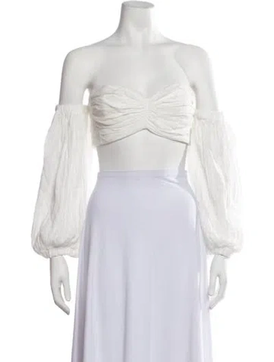 Pre-owned Just Bee Queen Off-the-shoulder Long Sleeve Crop Top W/ Tags In White