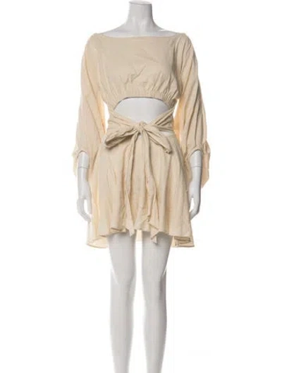 Pre-owned Just Bee Queen Off-the-shoulder Mini Dress In Neutral