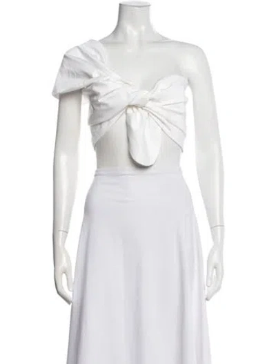 Pre-owned Just Bee Queen Off-the-shoulder Short Sleeve Crop Top In White