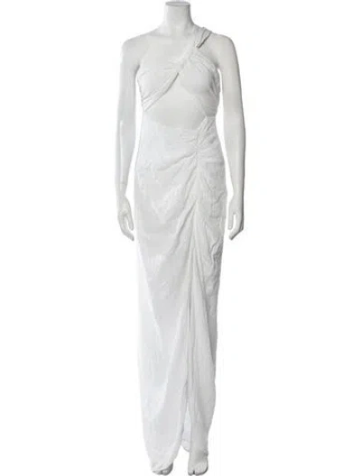 Pre-owned Just Bee Queen One-shoulder Long Dress In White