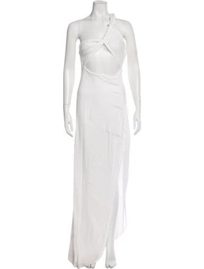 Pre-owned Just Bee Queen One-shoulder Long Dress In White