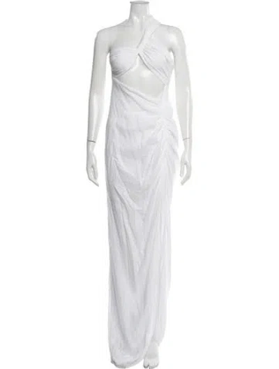 Pre-owned Just Bee Queen One-shoulder Long Dress In White