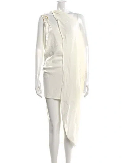 Pre-owned Just Bee Queen One-shoulder Long Dress In White