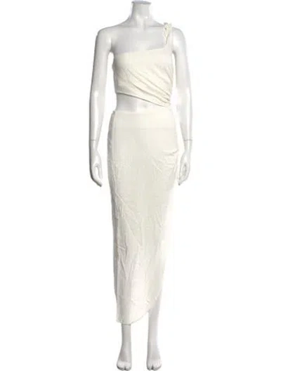 Pre-owned Just Bee Queen One-shoulder Long Dress In White