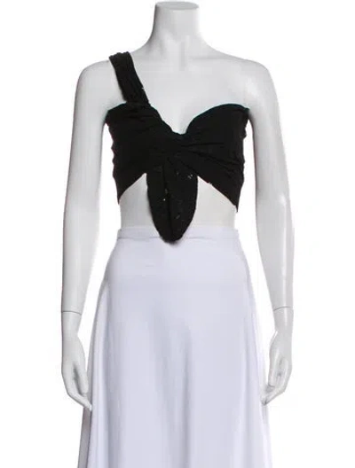 Pre-owned Just Bee Queen One-shoulder Sleeveless Crop Top In Black