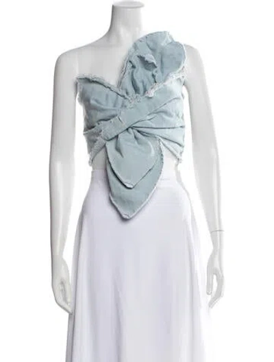 Pre-owned Just Bee Queen One-shoulder Sleeveless Crop Top In Blue