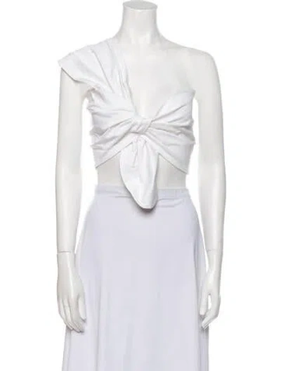 Pre-owned Just Bee Queen One-shoulder Sleeveless Crop Top In White