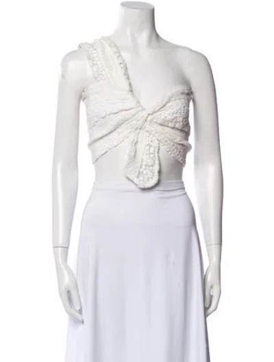 Pre-owned Just Bee Queen One-shoulder Sleeveless Crop Top In White