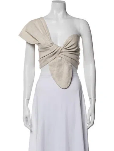 Pre-owned Just Bee Queen One-shoulder Sleeveless Crop Top In White