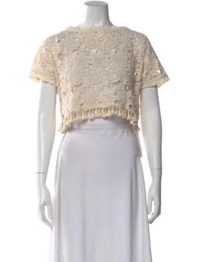 Pre-owned Just Bee Queen Patterned Crew Neck Crop Top In Neutral