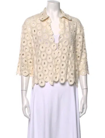 Pre-owned Just Bee Queen Patterned Three-quarter Sleeve Top In Neutrals
