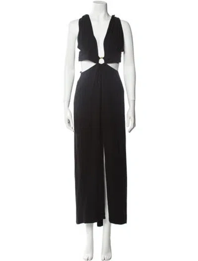 Pre-owned Just Bee Queen Plunge Neckline Long Dress In Black