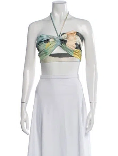 Pre-owned Just Bee Queen Printed Halterneck Crop Top W/ Tags In Blue