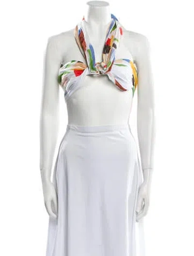 Pre-owned Just Bee Queen Printed Halterneck Crop Top In White