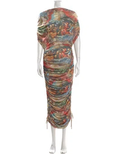Pre-owned Just Bee Queen Printed Long Dress W/ Tags In Multi