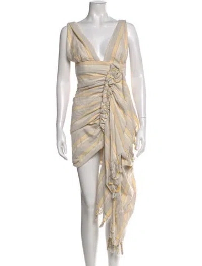 Pre-owned Just Bee Queen Printed Long Dress In White