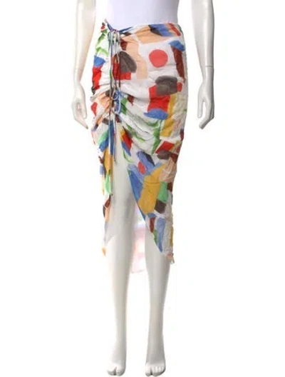 Pre-owned Just Bee Queen Printed Midi Length Skirt In White