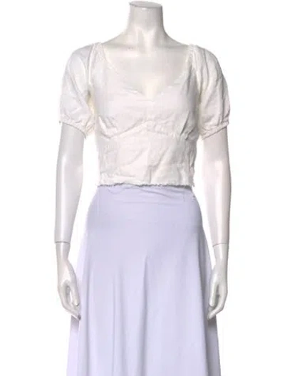 Pre-owned Just Bee Queen Scoop Neck Short Sleeve Crop Top In Neutral