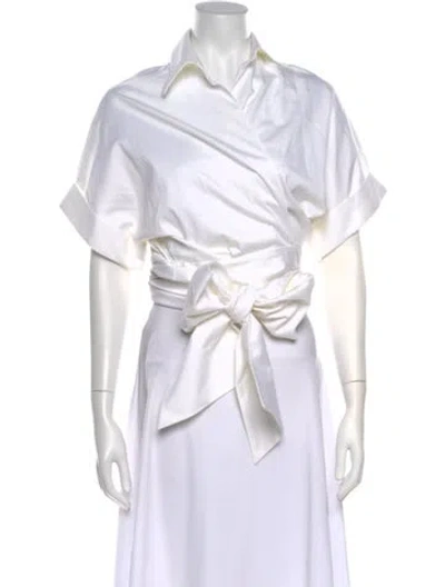 Pre-owned Just Bee Queen Short Sleeve Button-up Top In White