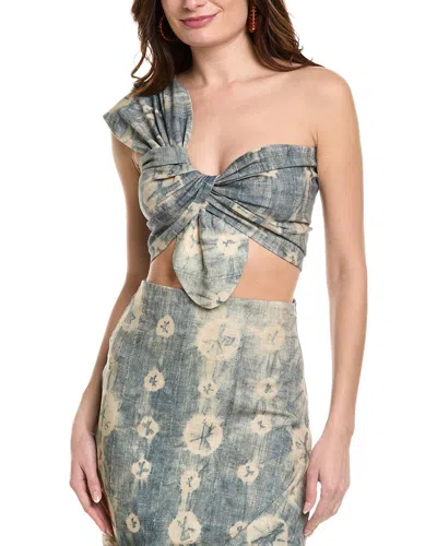 Just Bee Queen Sol Linen-blend Top In Blue