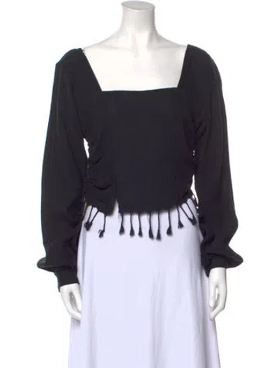 Pre-owned Just Bee Queen Square Neckline Long Sleeve Crop Top In Black
