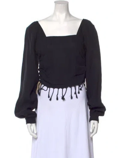 Pre-owned Just Bee Queen Square Neckline Long Sleeve Crop Top In Blue