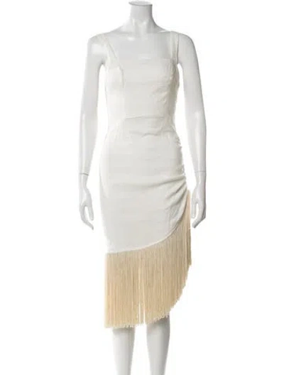 Pre-owned Just Bee Queen Square Neckline Midi Length Dress In Neutral
