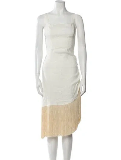 Pre-owned Just Bee Queen Square Neckline Midi Length Dress W/ Tags In Neutral
