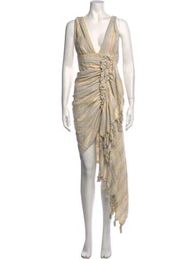 Pre-owned Just Bee Queen Striped Long Dress In Neutrals