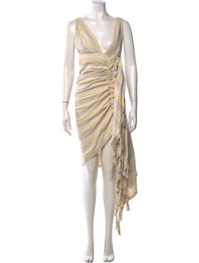 Pre-owned Just Bee Queen Striped Midi Length Dress In Neutral