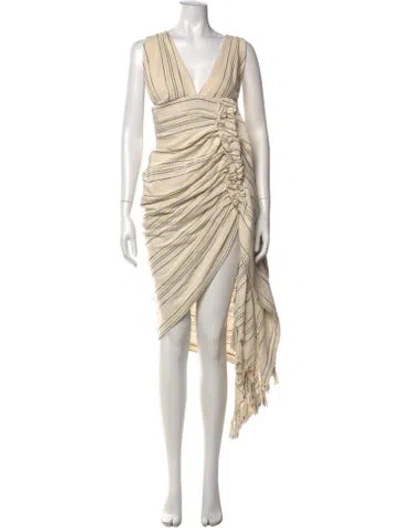 Pre-owned Just Bee Queen Striped Midi Length Dress In Neutrals