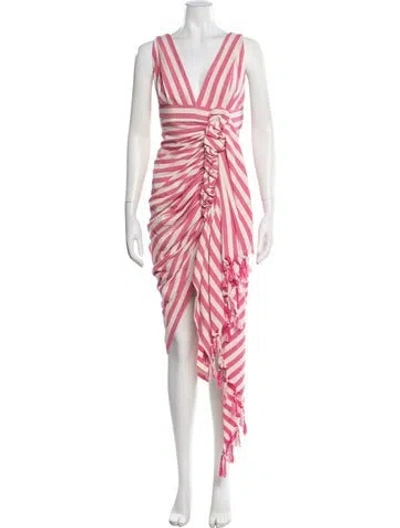 Pre-owned Just Bee Queen Striped Midi Length Dress In Pink