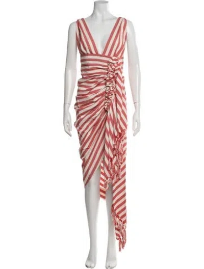 Pre-owned Just Bee Queen Striped Midi Length Dress In Red
