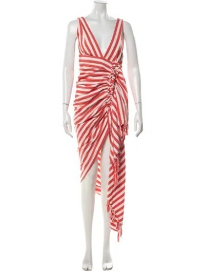 Pre-owned Just Bee Queen Striped Midi Length Dress In Red